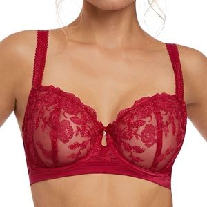 Fantasie Sienna Vertical Seam Unlined Lace Bra in Red Size 34H